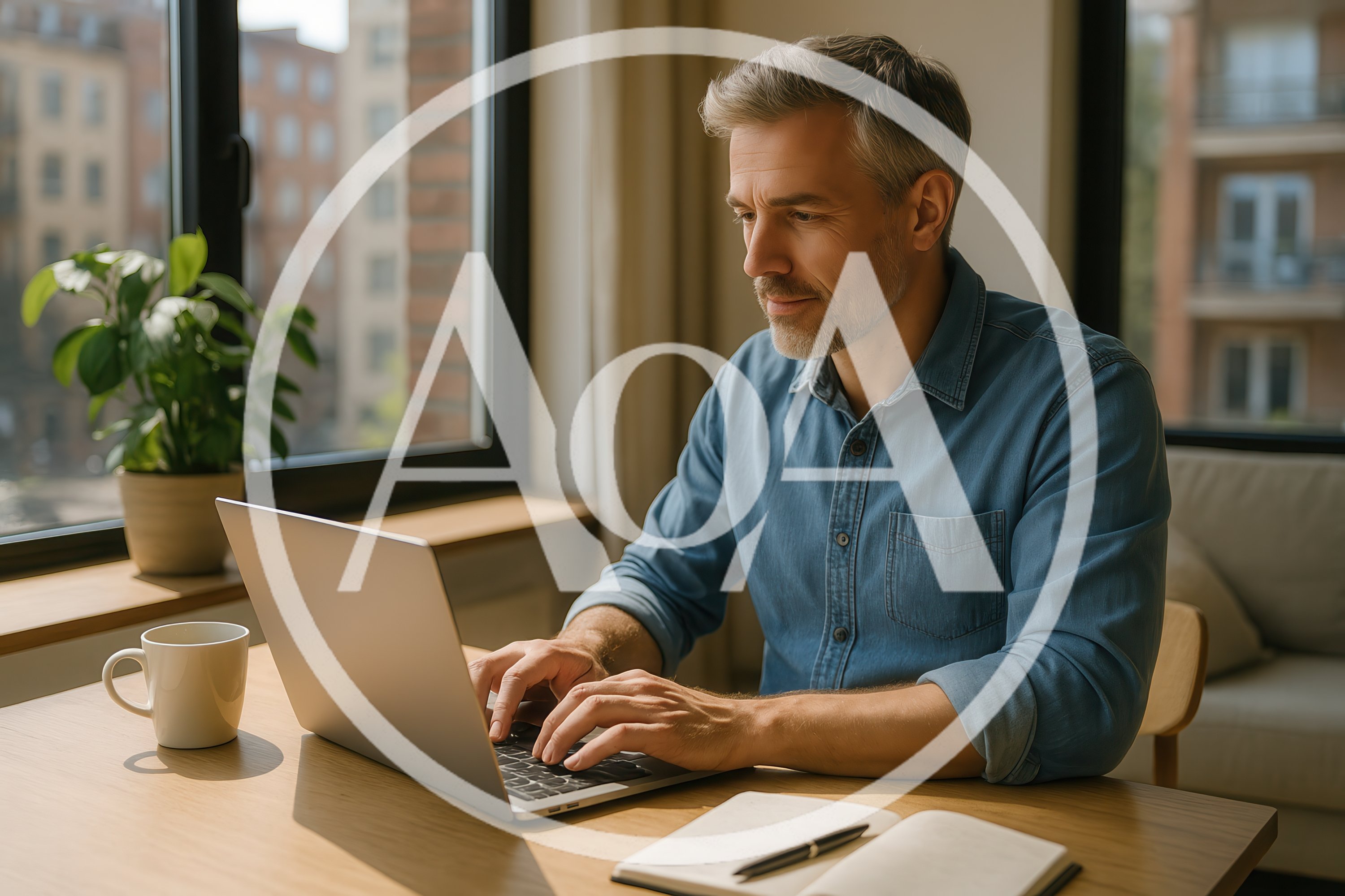 Middle Aged Man Working On Laptop At Home