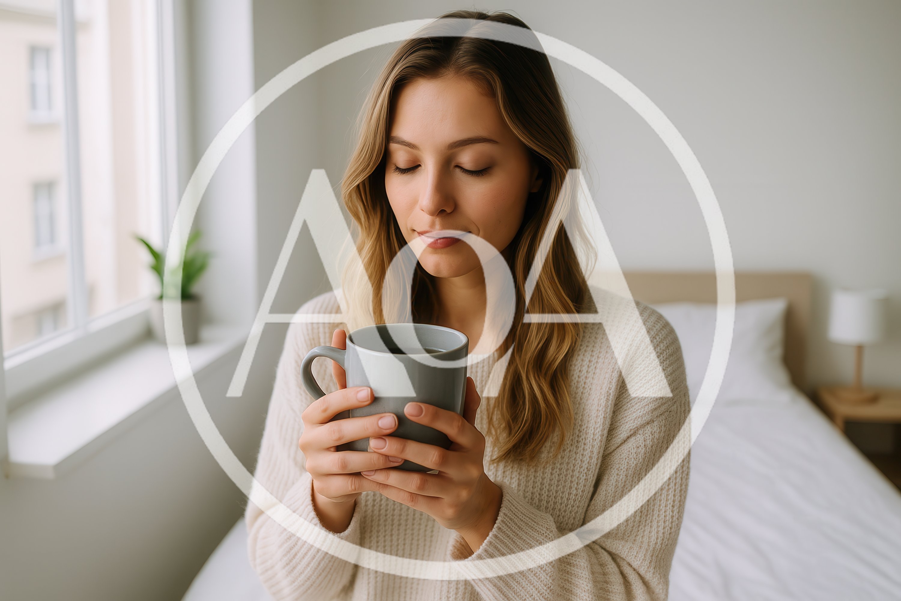 Young Woman Holding A Warm Mug In Bedroom
