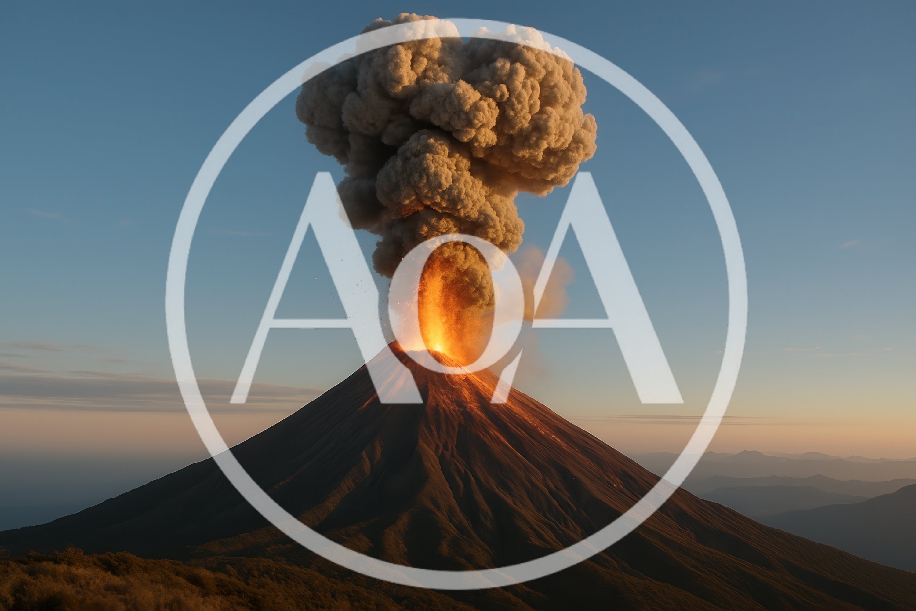 Volcanic Eruption With Massive Ash Cloud At Sunset