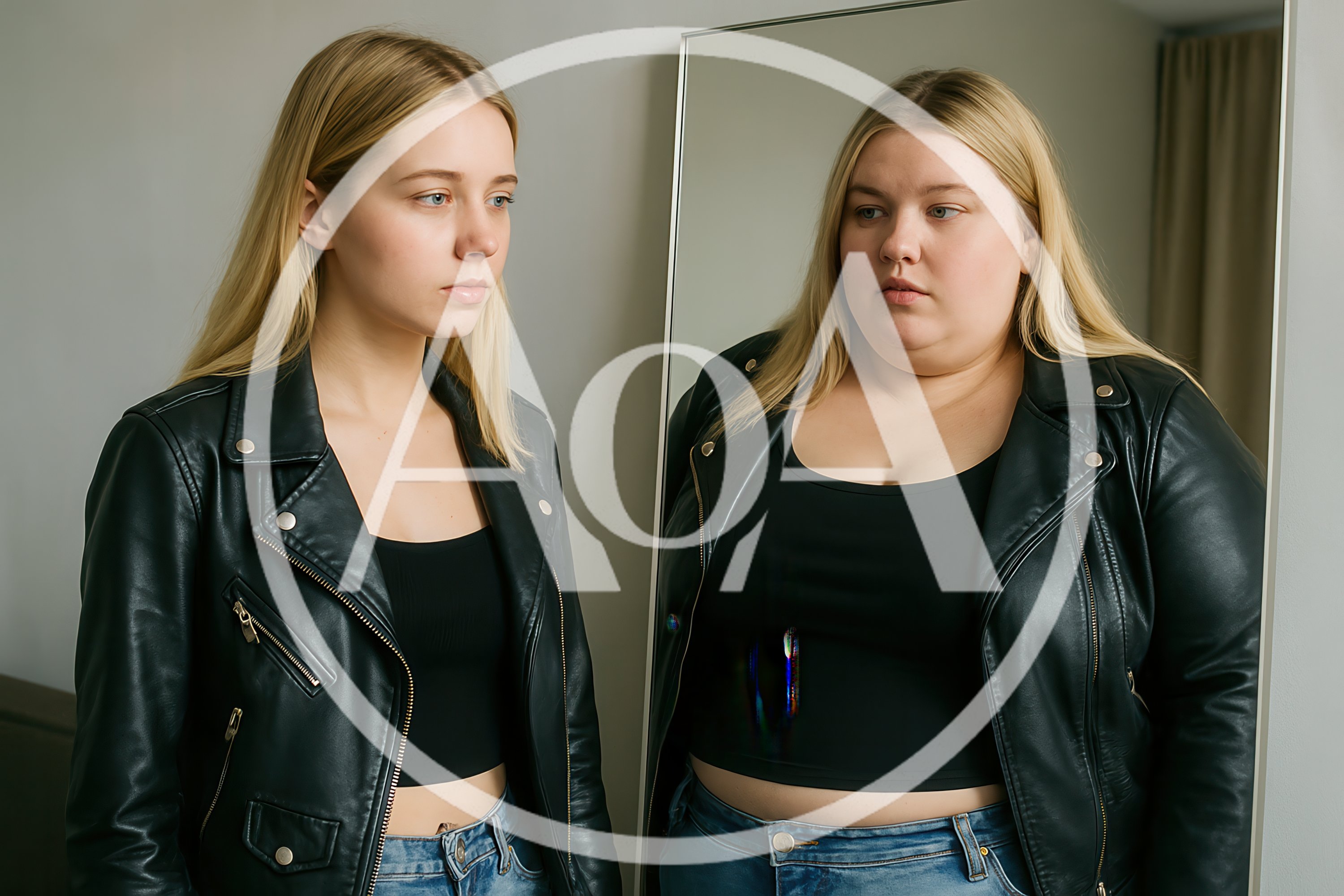 Young Woman Looking At Her Reflection In A Mirror