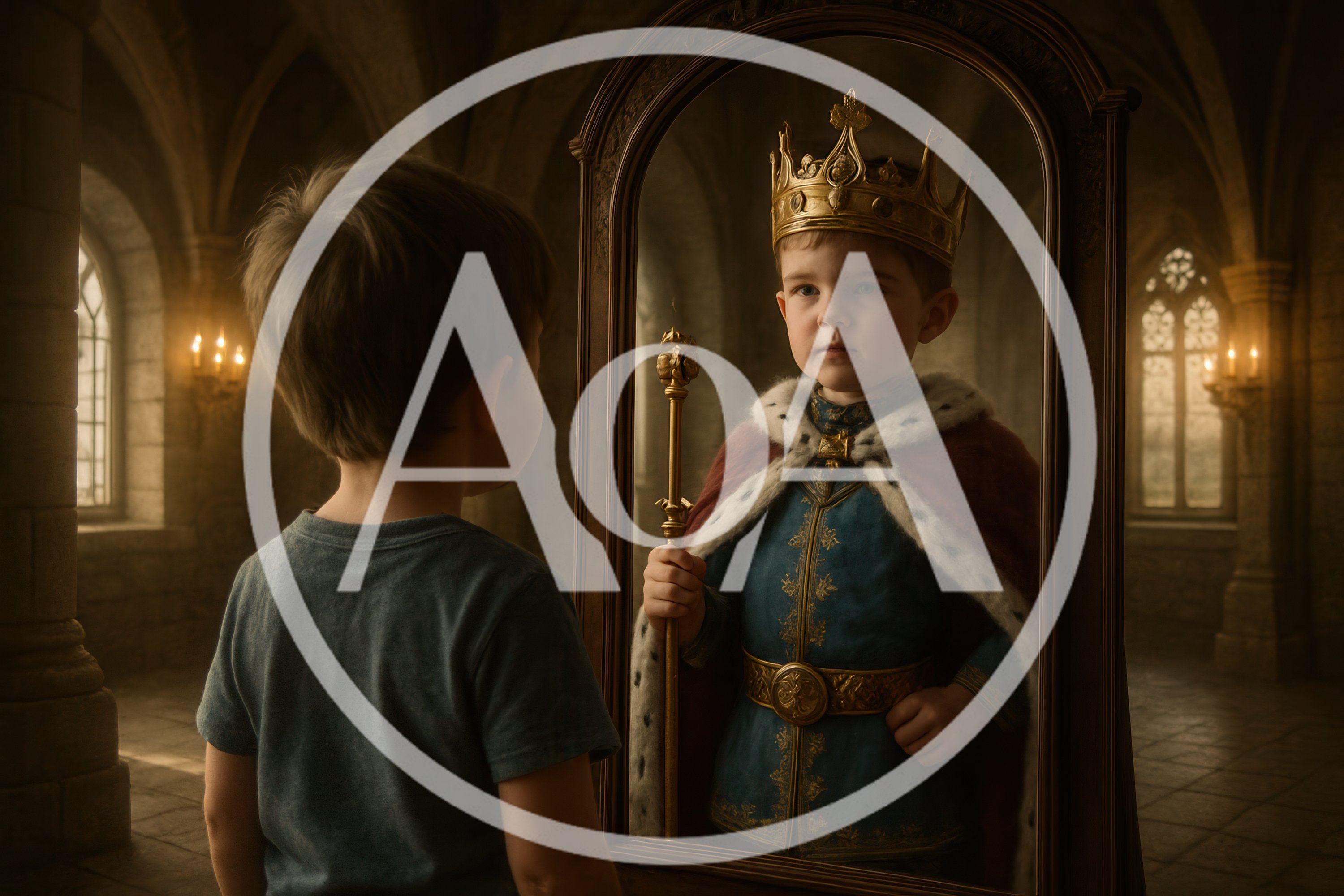 Young Boy Looking At His Reflection As A King