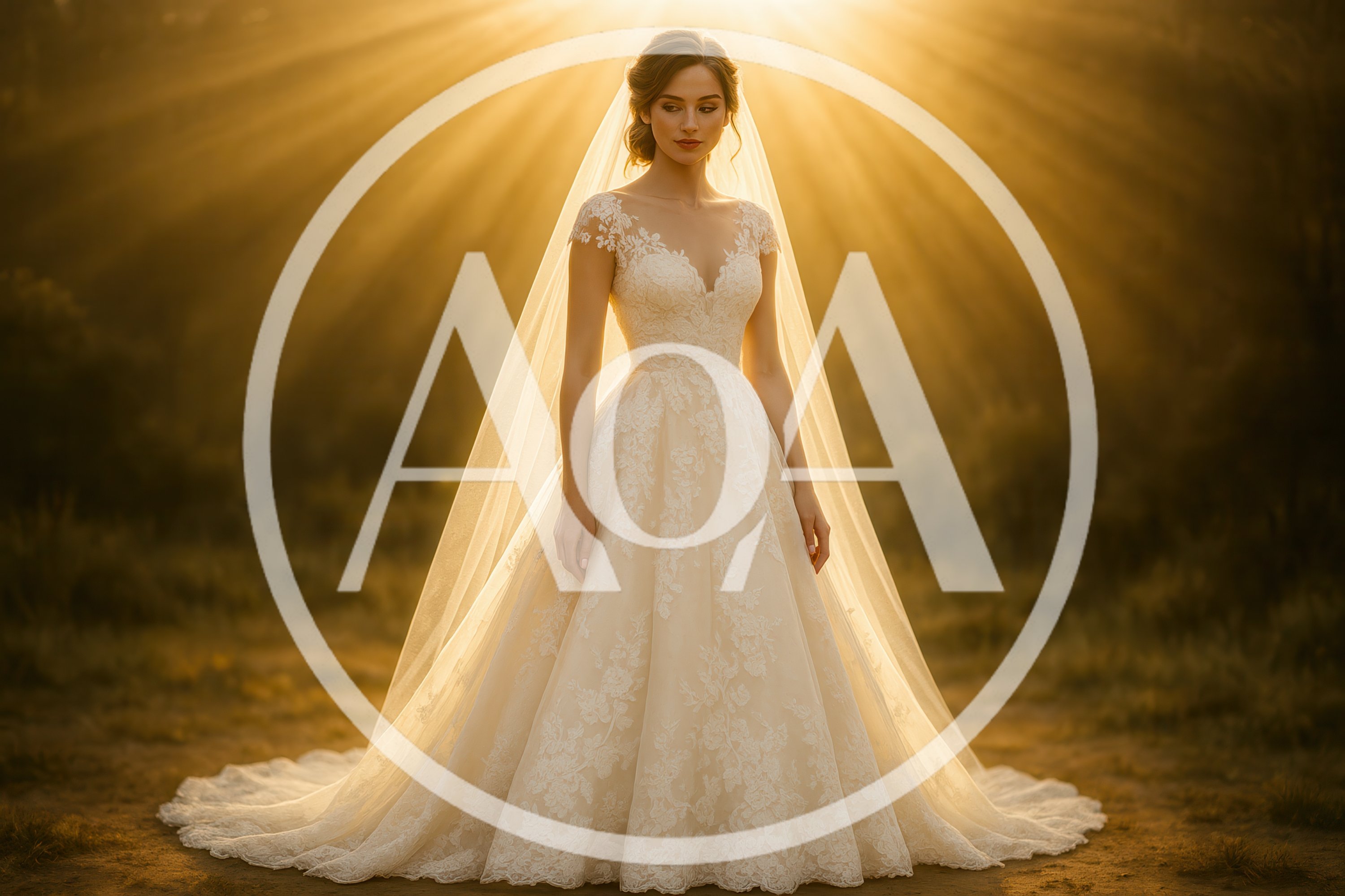 Elegant Bride Standing In Golden Hour Sunlight