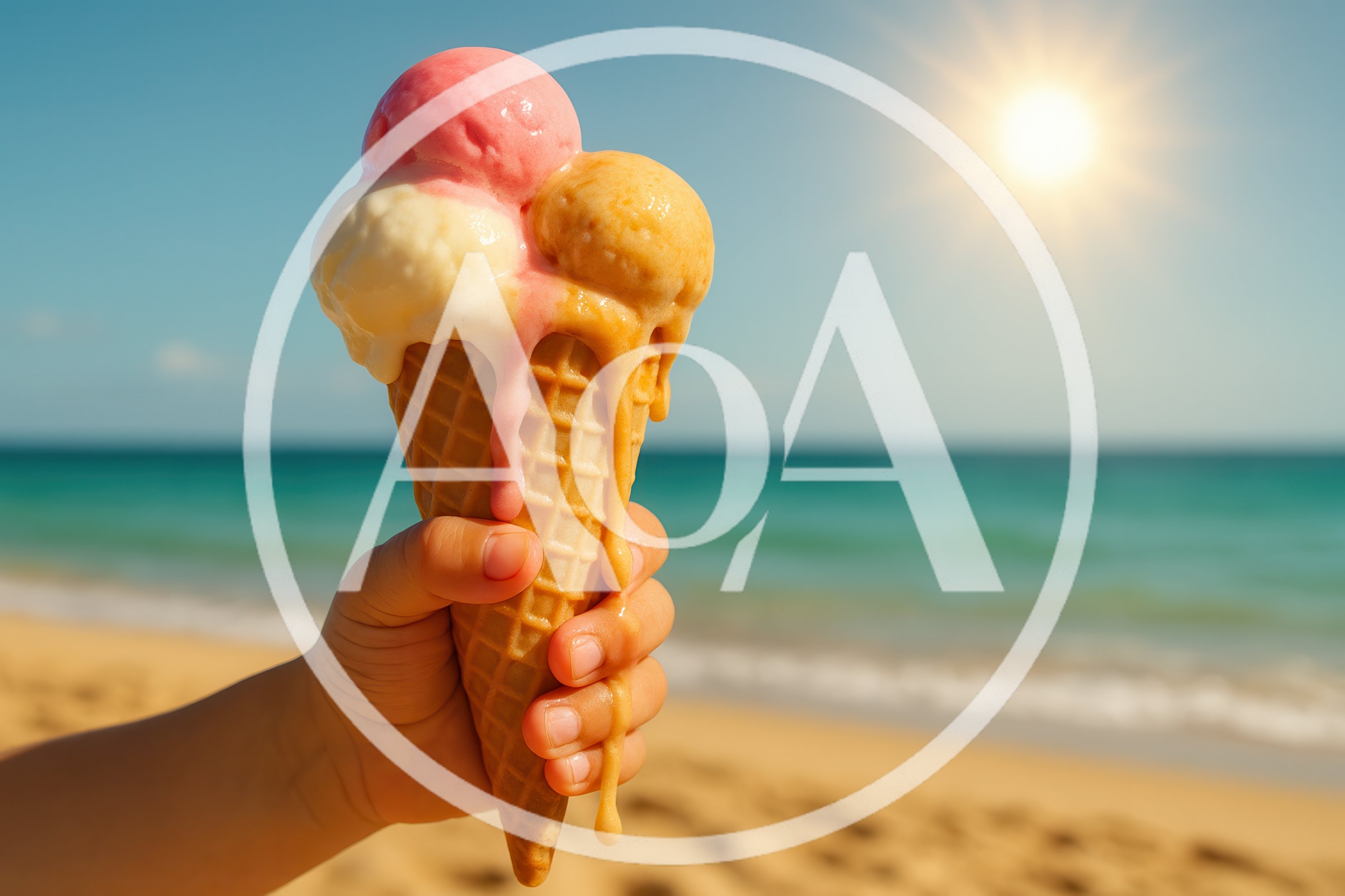 Child Holding Melting Ice Cream Cone On Beach