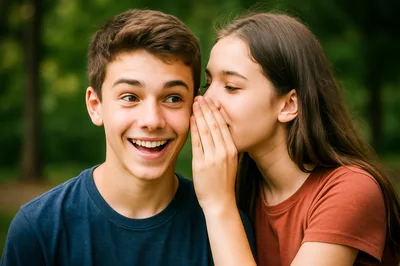 Teenage Girl Whispering A Secret To Her Male Friend
