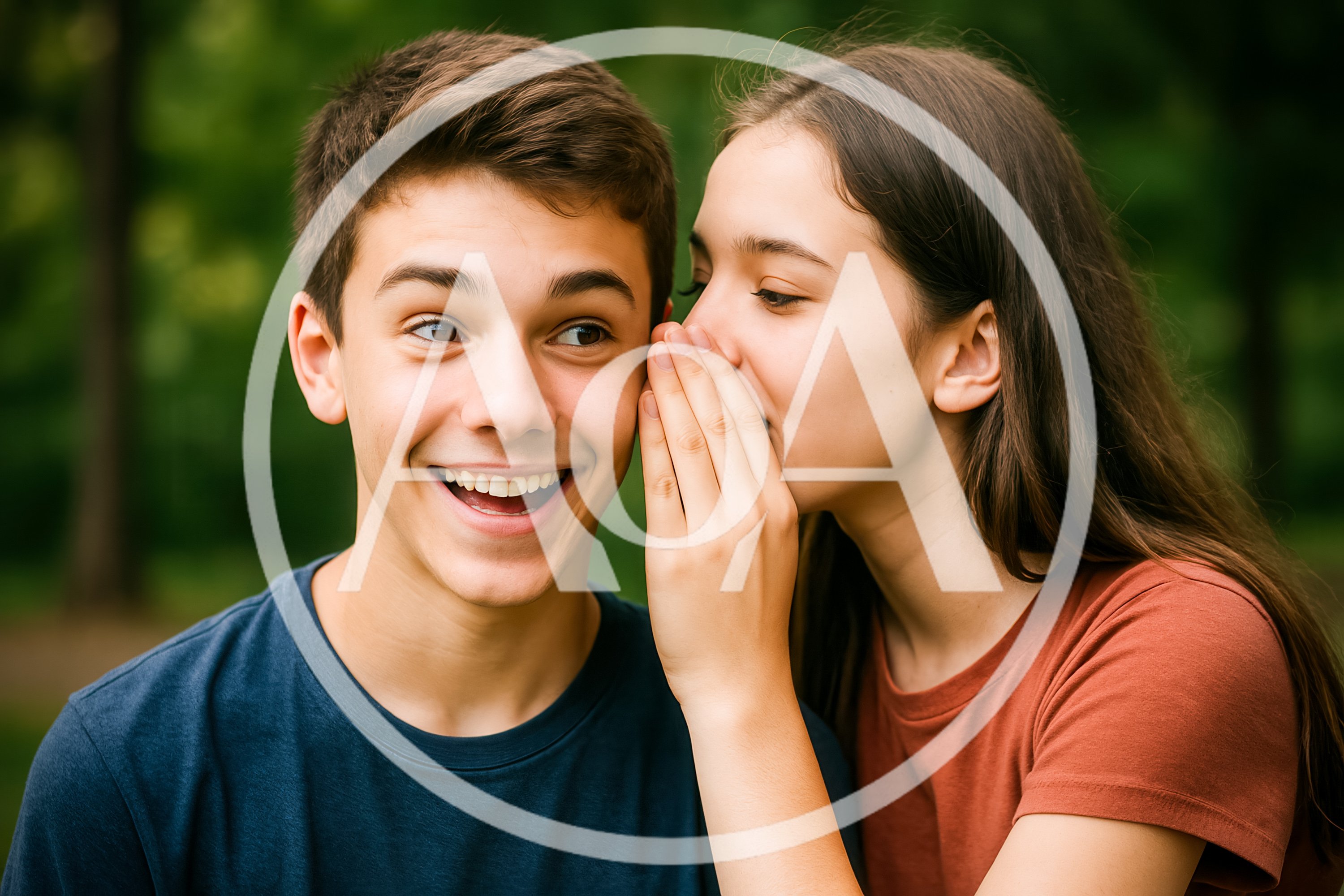 Teenage Girl Whispering A Secret To Her Male Friend