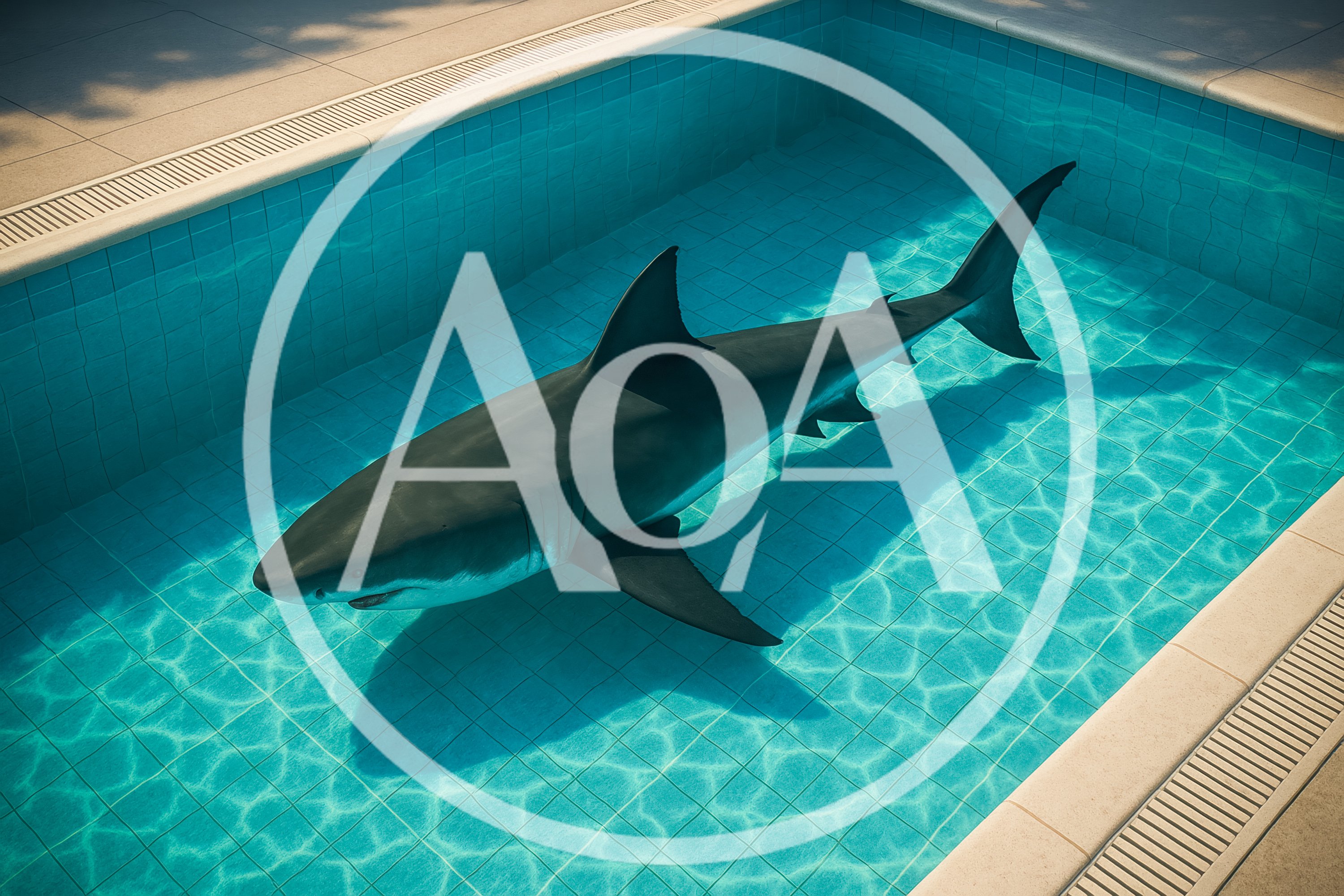 Great White Shark Swimming In A Residential Swimming Pool