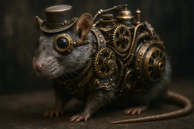 Steampunk Rat Wearing Top Hat And Mechanical Goggles