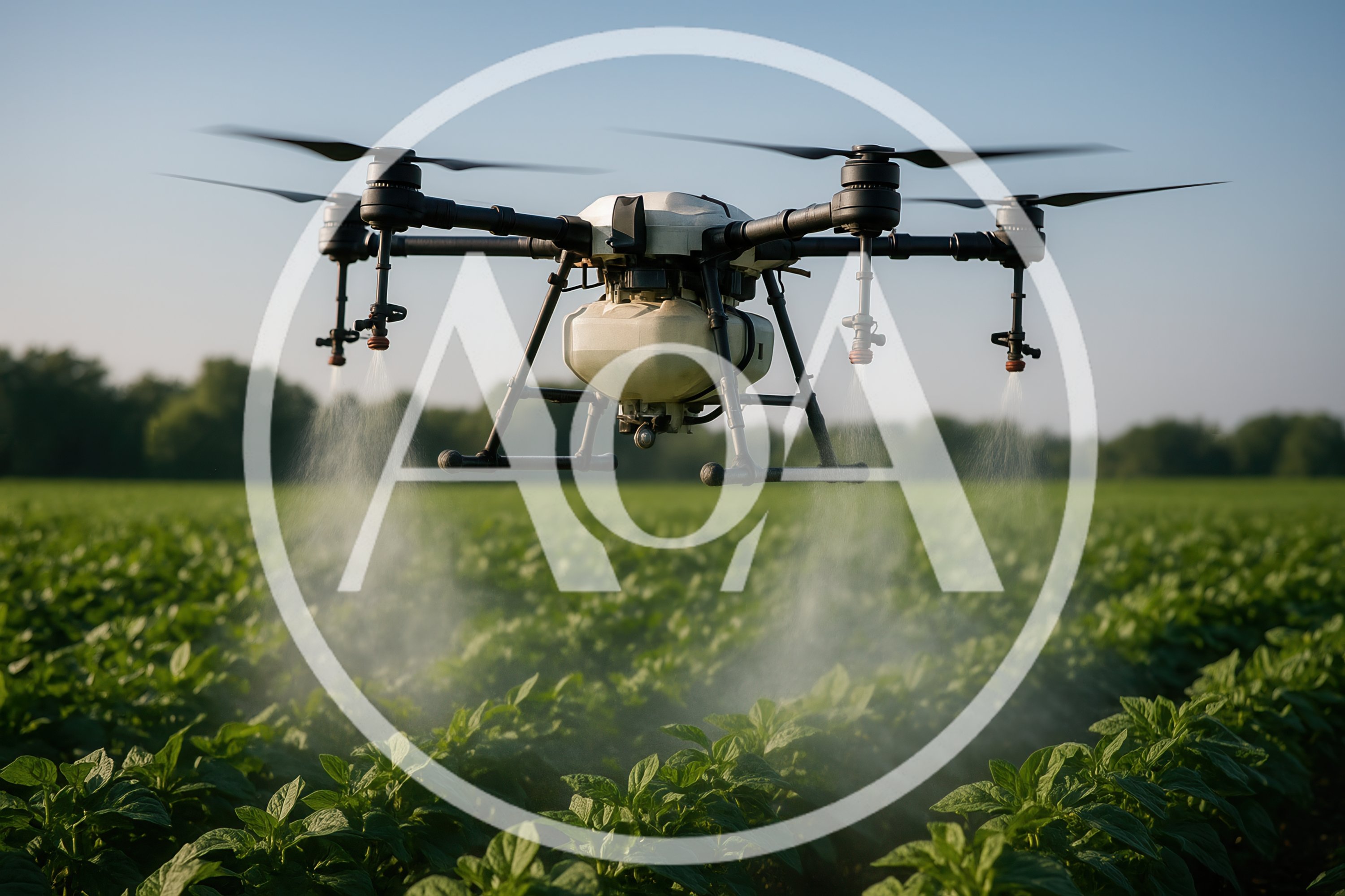 Agricultural Drone Spraying Pesticides Over Soybean Field