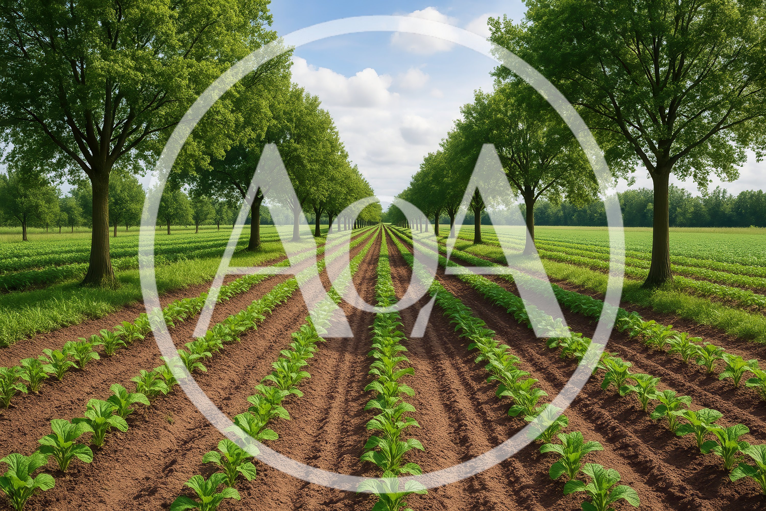 Rows Of Young Tobacco Plants In A Tree Lined Field