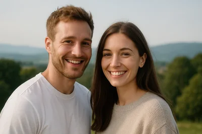 Happy Young Couple Smiling Outdoors
