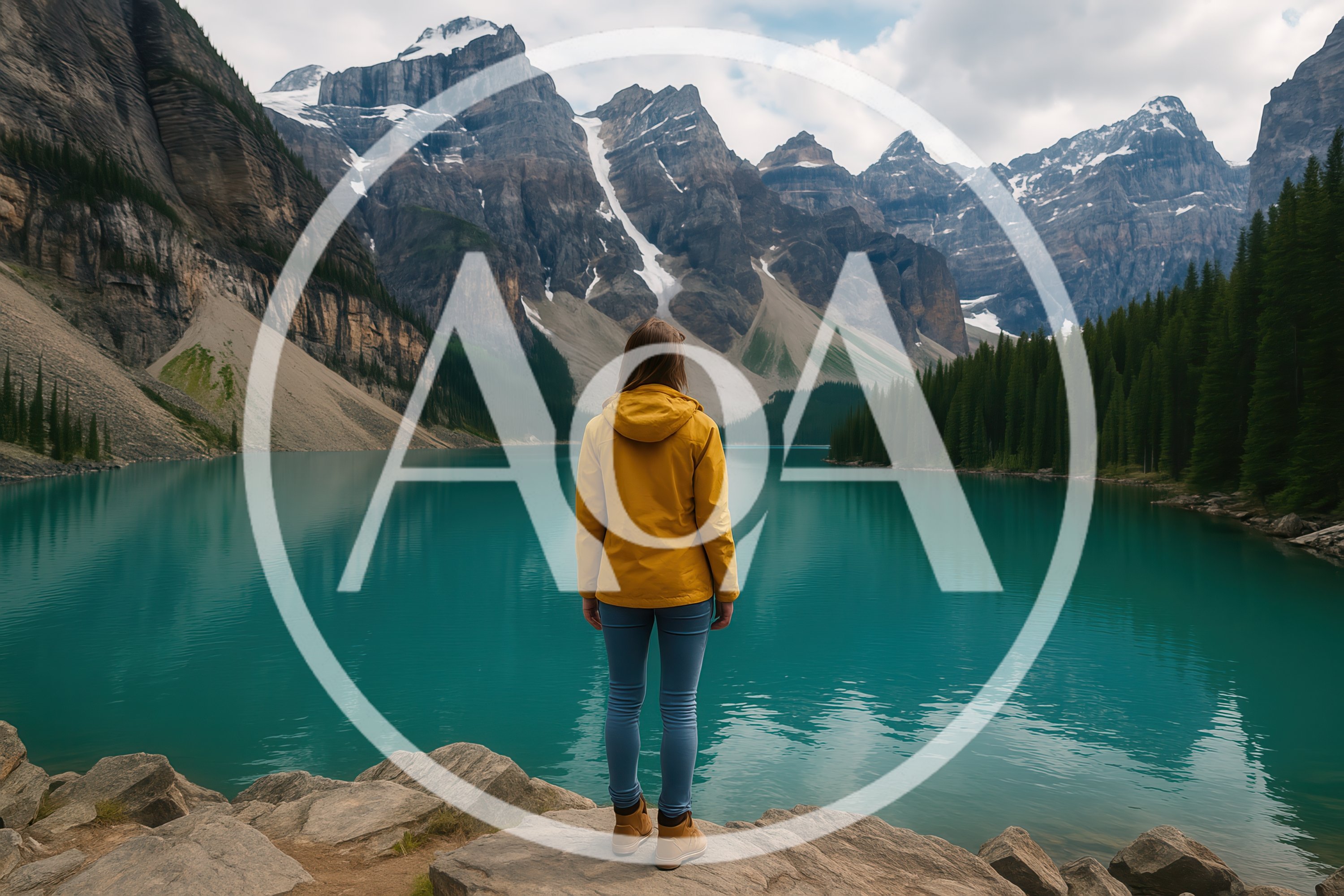 Woman Standing Before Moraine Lake And Mountains