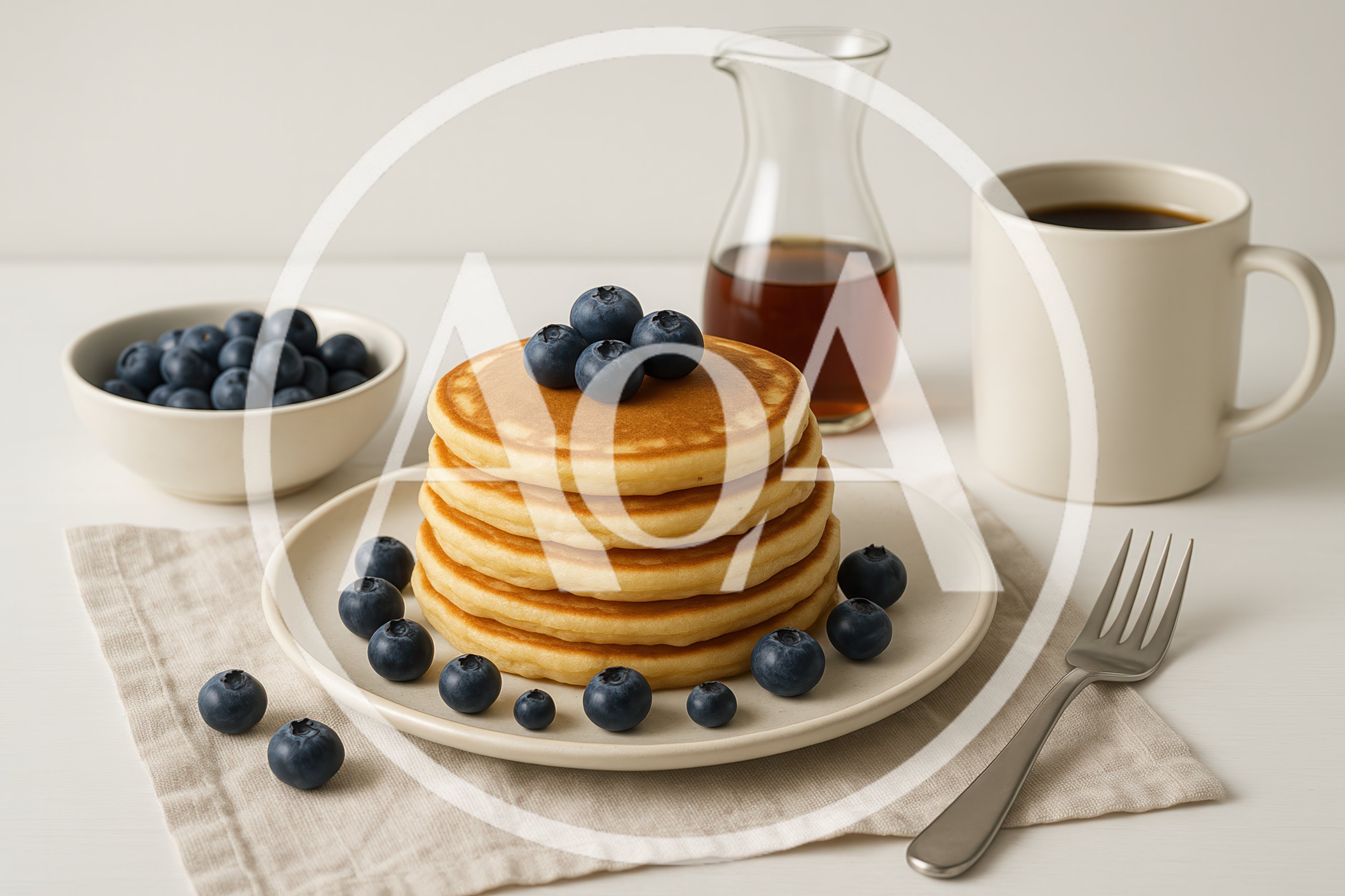 Stack Of Pancakes With Blueberries And Coffee