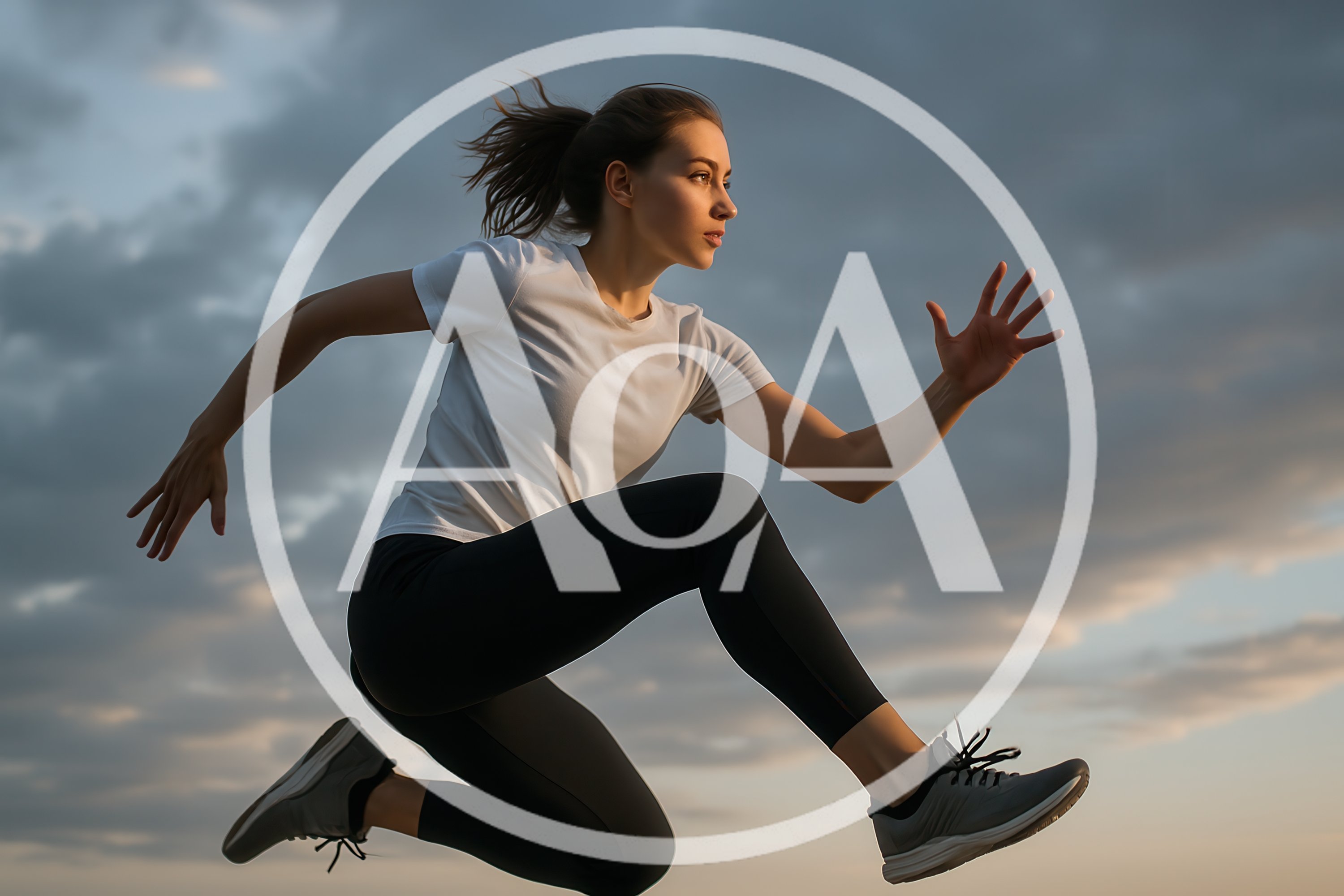 Young Woman Running Outdoors Against Cloudy Sky