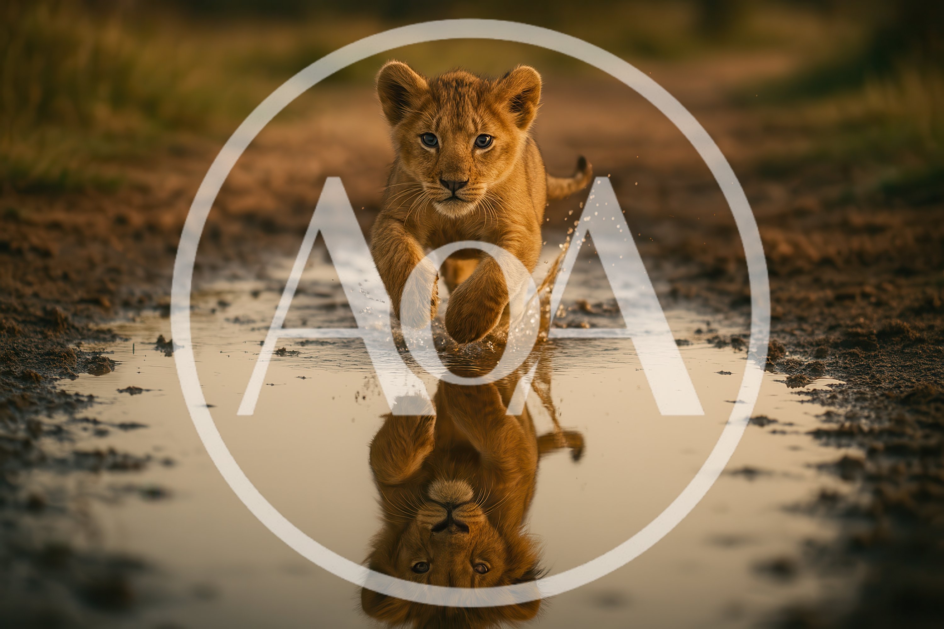 Lion Cub Running Through A Muddy Water Puddle