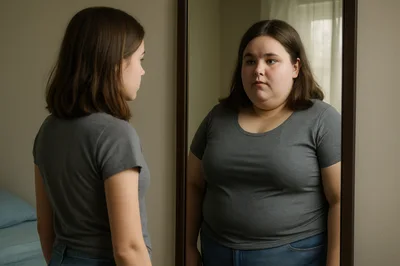 Young Woman Looking At Her Reflection In A Mirror