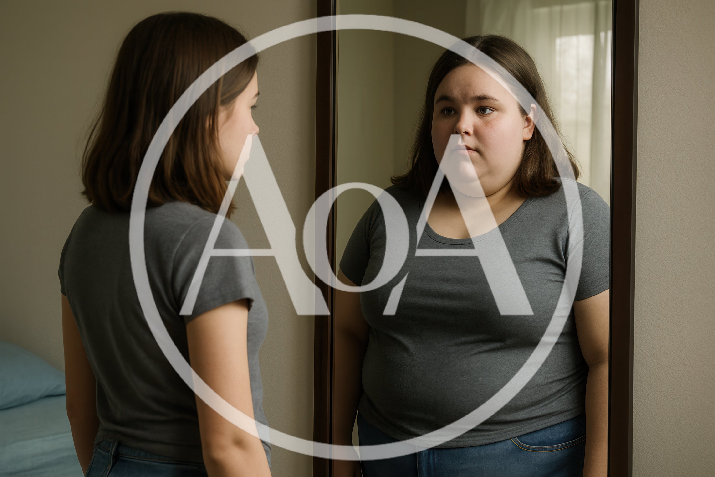 Young Woman Looking At Her Reflection In A Mirror