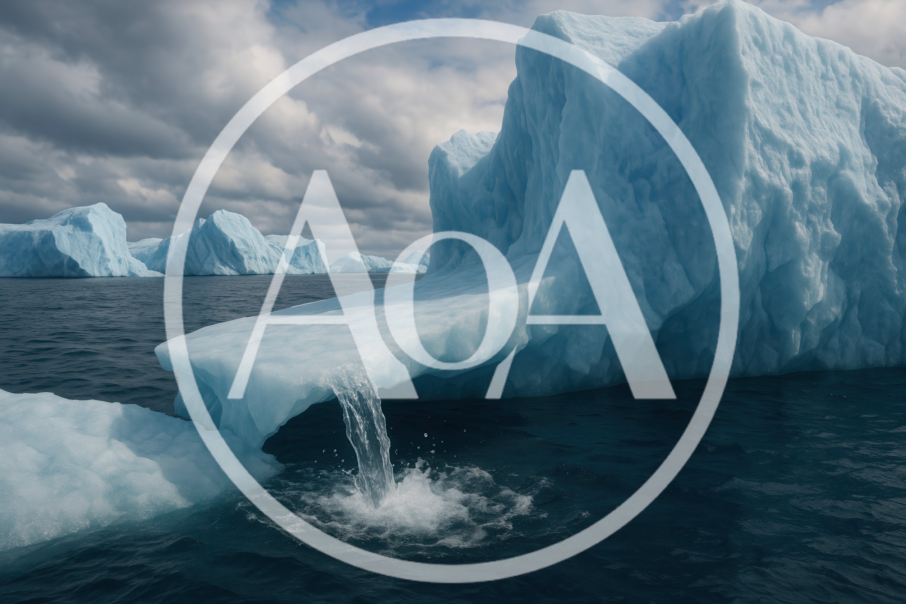 Melting Iceberg With Waterfall In Arctic Ocean