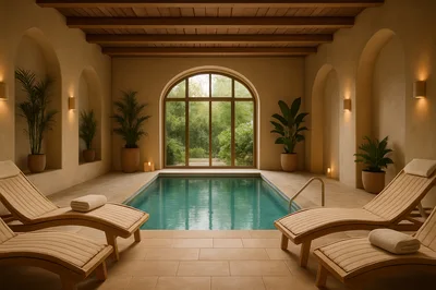 Luxury Indoor Spa Pool With Lounge Chairs