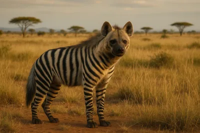 Striped Hyena Standing In The African Savanna