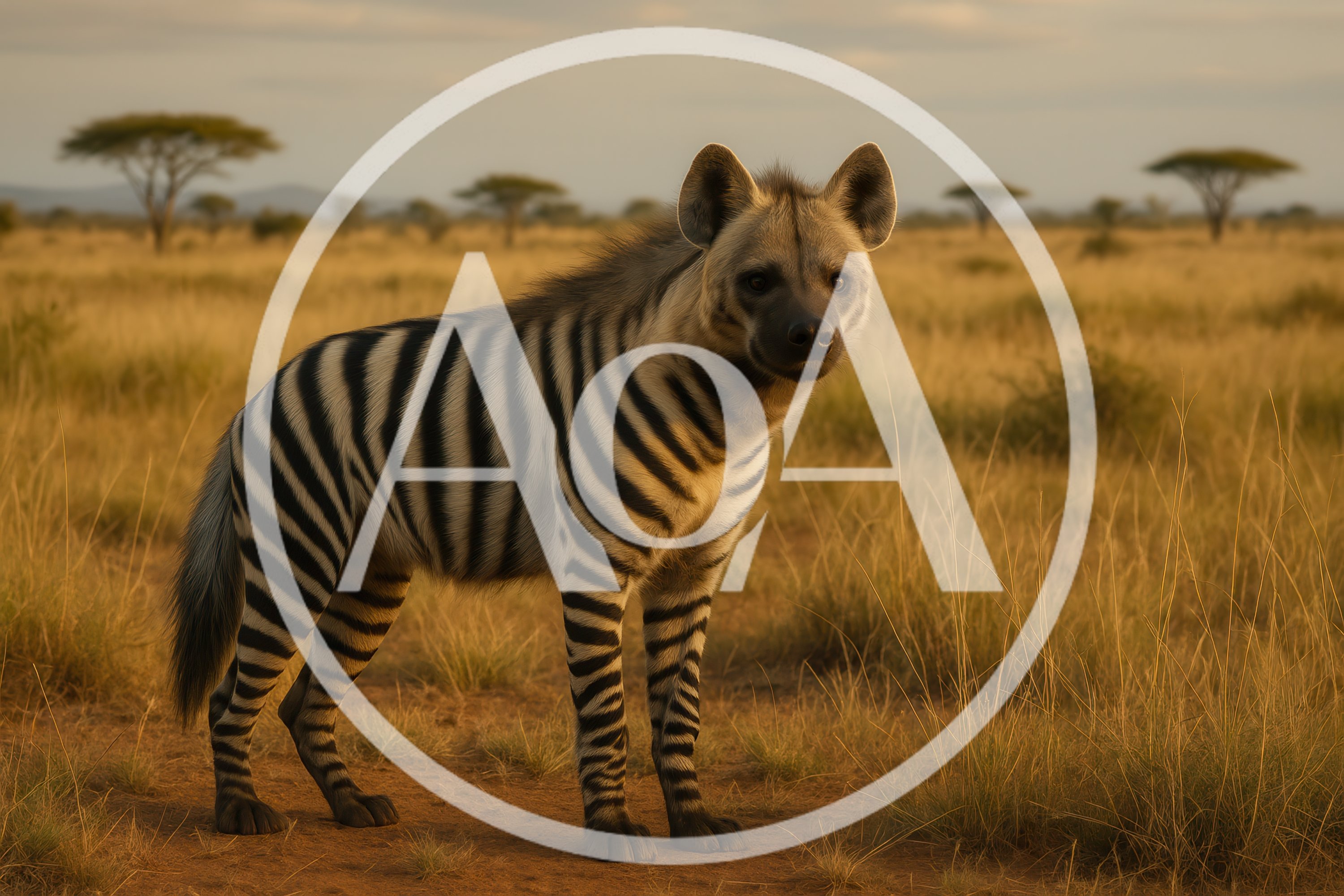 Striped Hyena Standing In The African Savanna