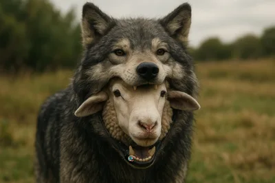 Sheep Wearing A Realistic Wolf Costume