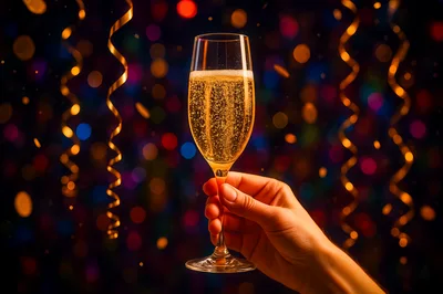 Hand Holding A Glass Of Sparkling Champagne
