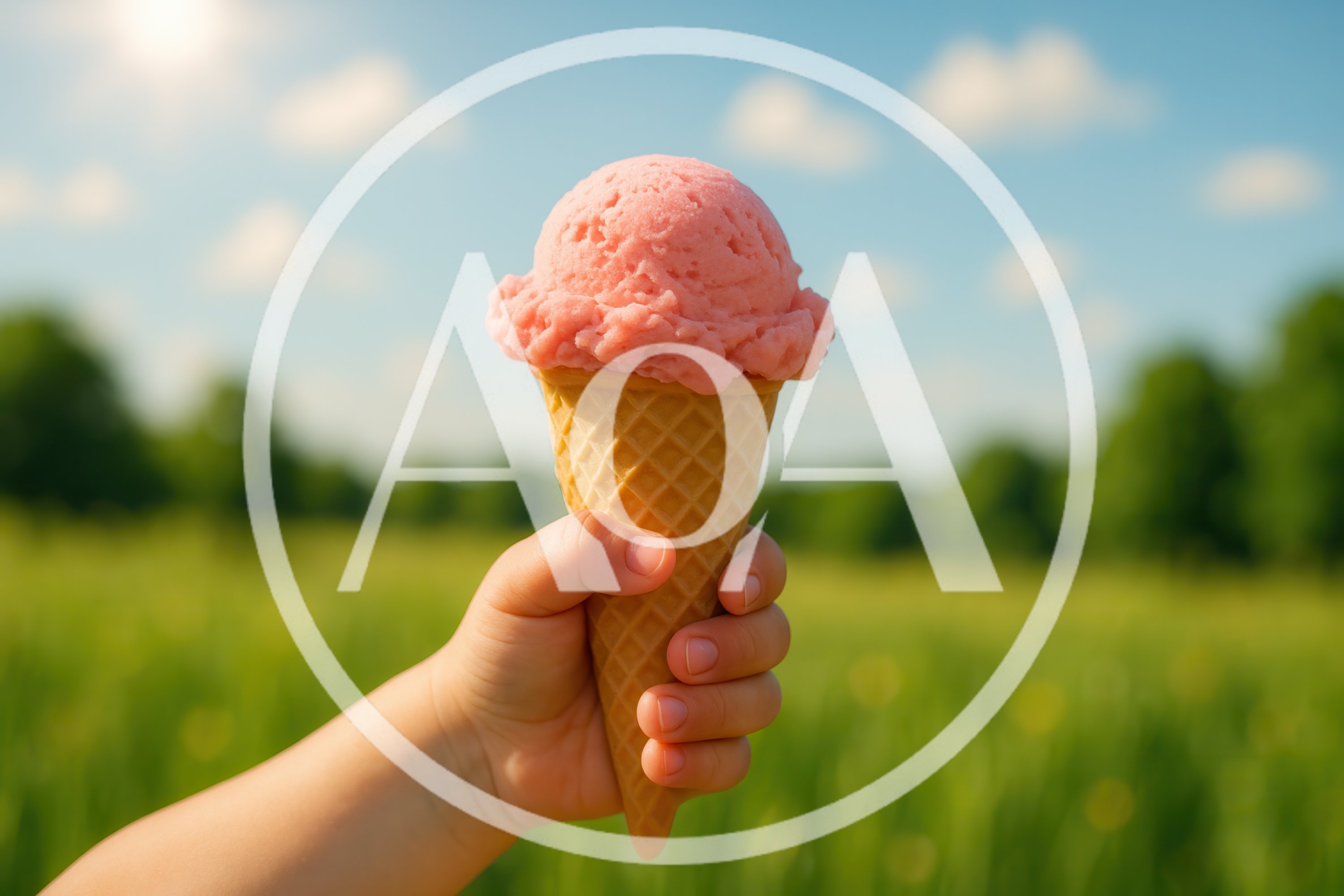 Child Holding A Strawberry Ice Cream Cone Outdoors