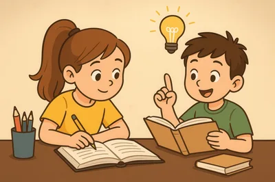 Children Studying Together With A Lightbulb Idea