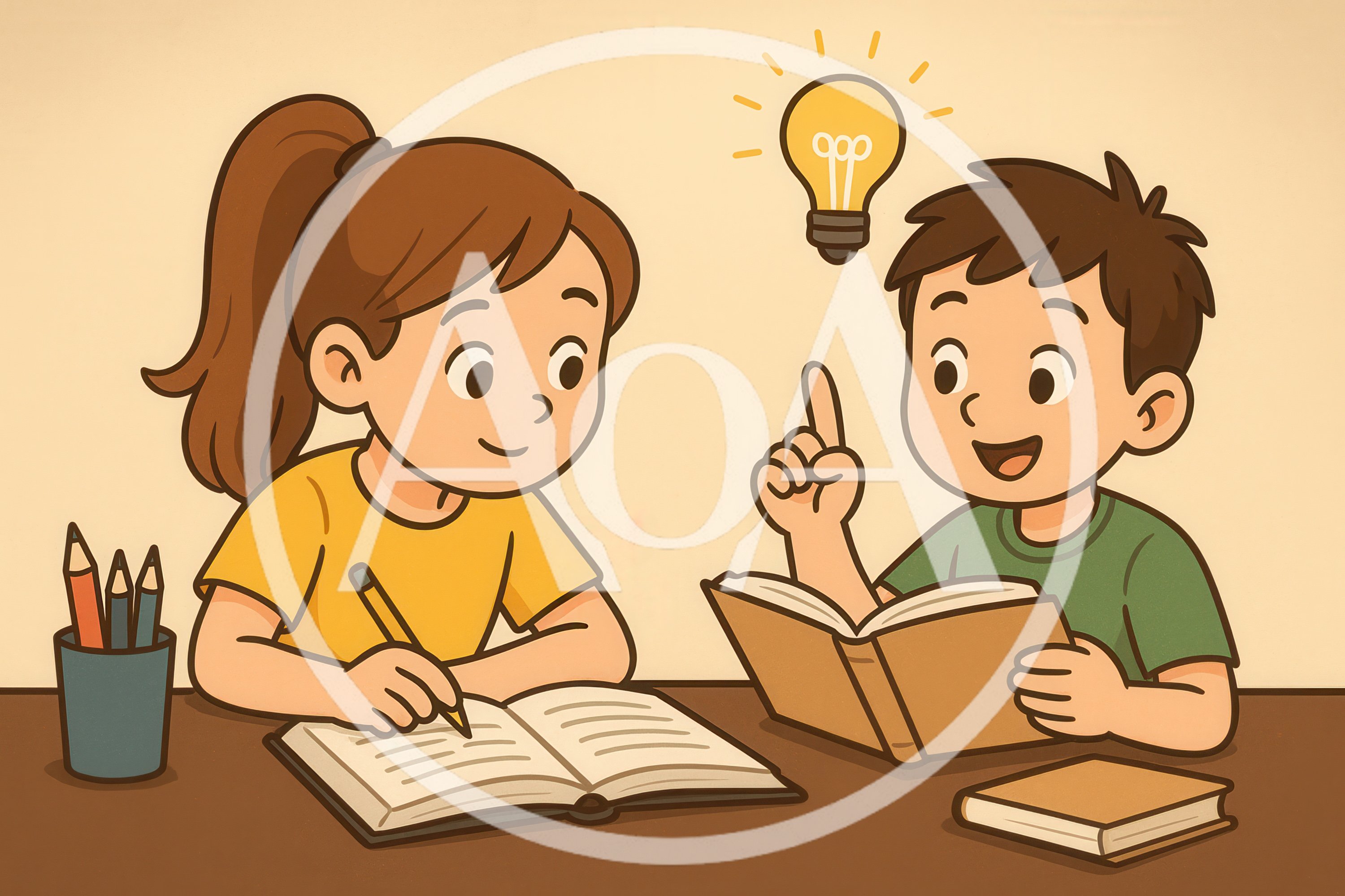 Children Studying Together With A Lightbulb Idea