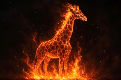 Majestic Giraffe Engulfed In Intense Burning Fire
