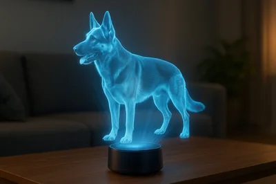 Holographic German Shepherd Projection On A Table