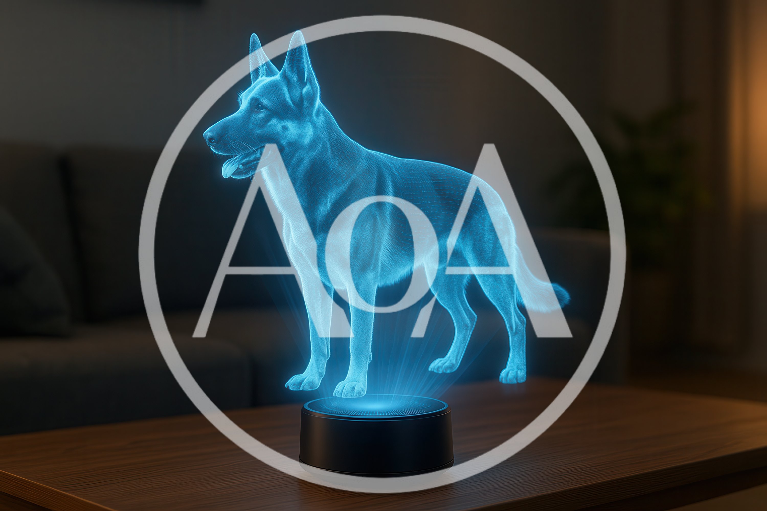 Holographic German Shepherd Projection On A Table