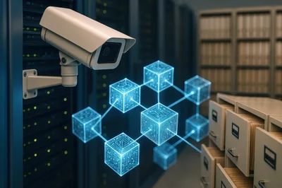 Security Camera Monitoring Digital Blockchain Network In Server Room