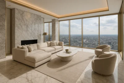 Luxury Modern Living Room With Panoramic City View