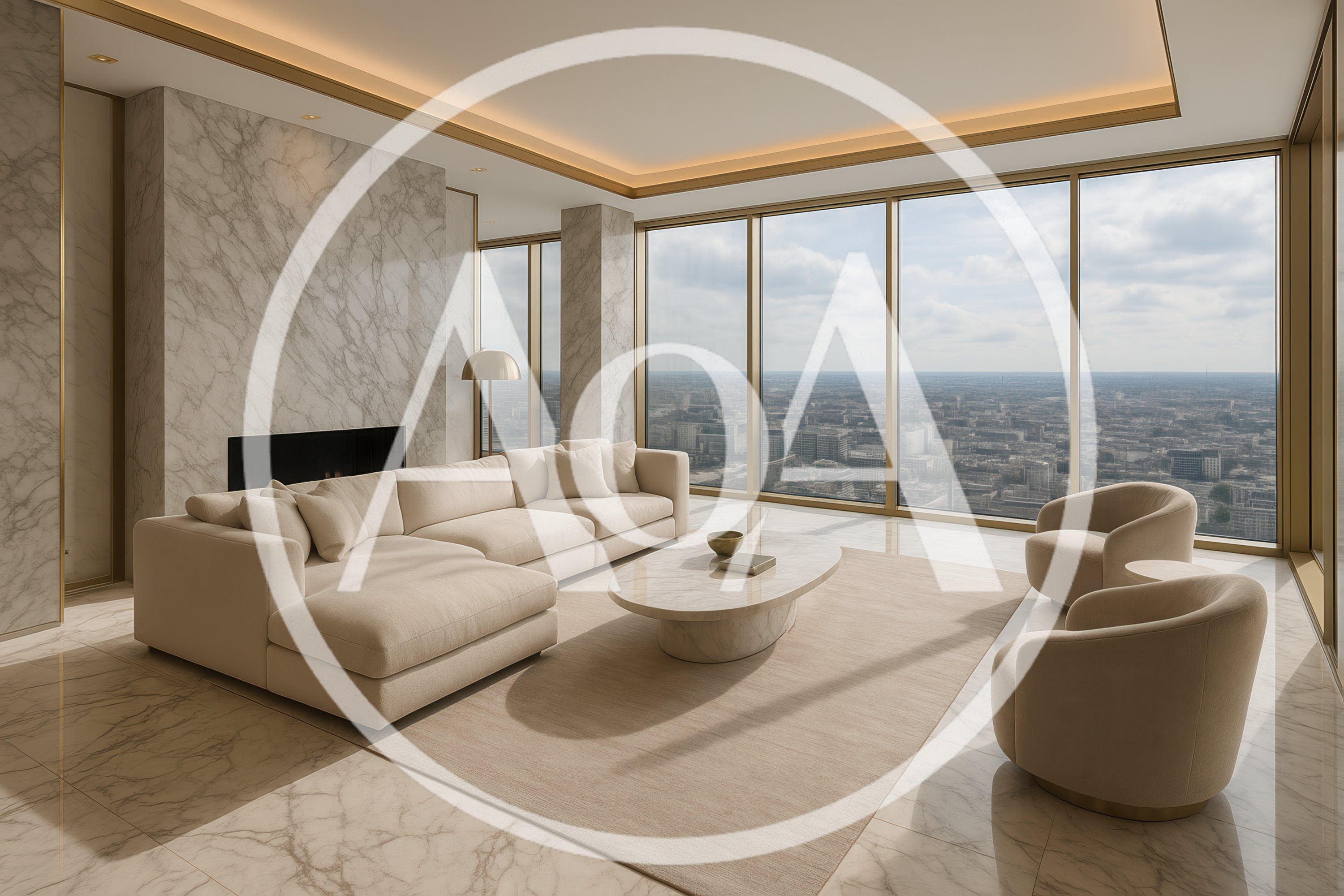 Luxury Modern Living Room With Panoramic City View