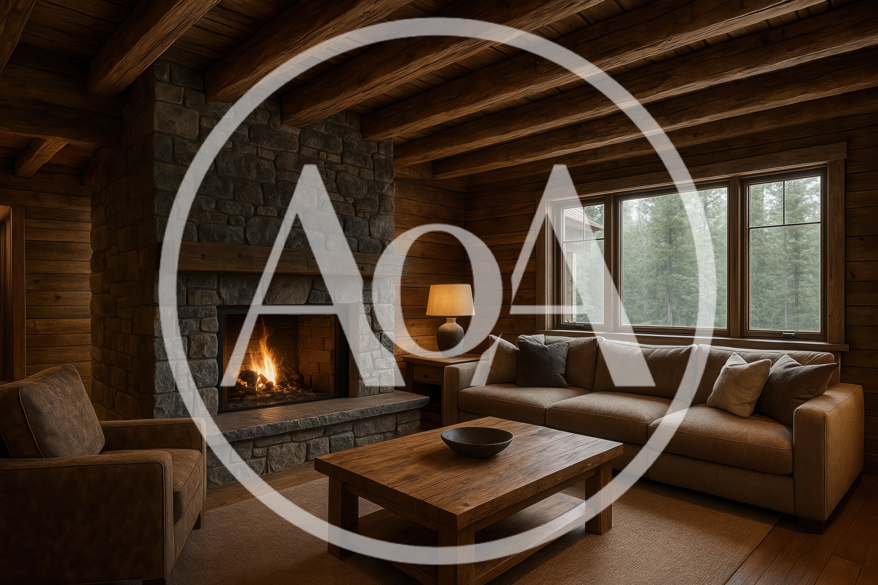 Cozy Rustic Living Room With Stone Fireplace