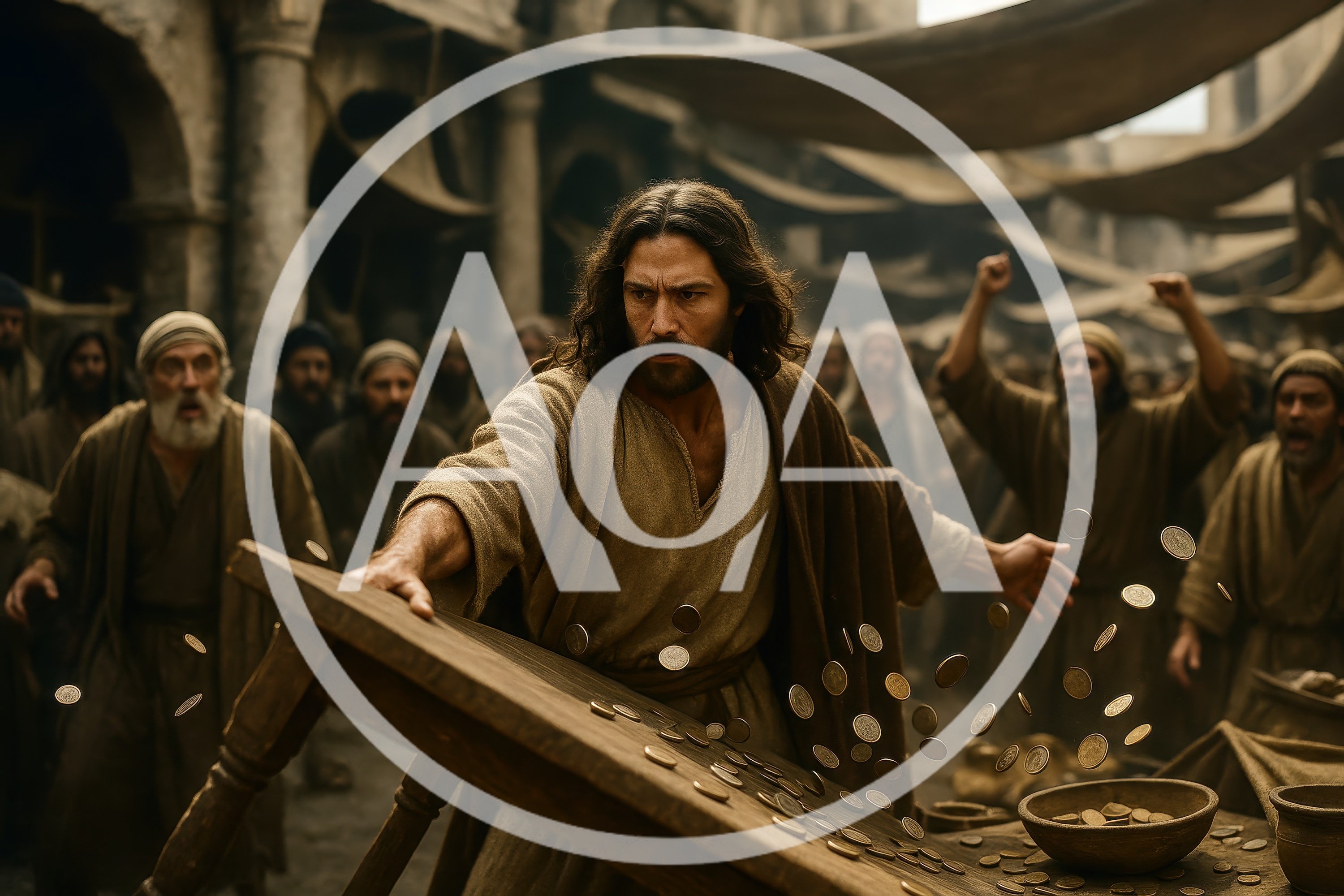 Jesus Overturning Tables in the Temple Marketplace