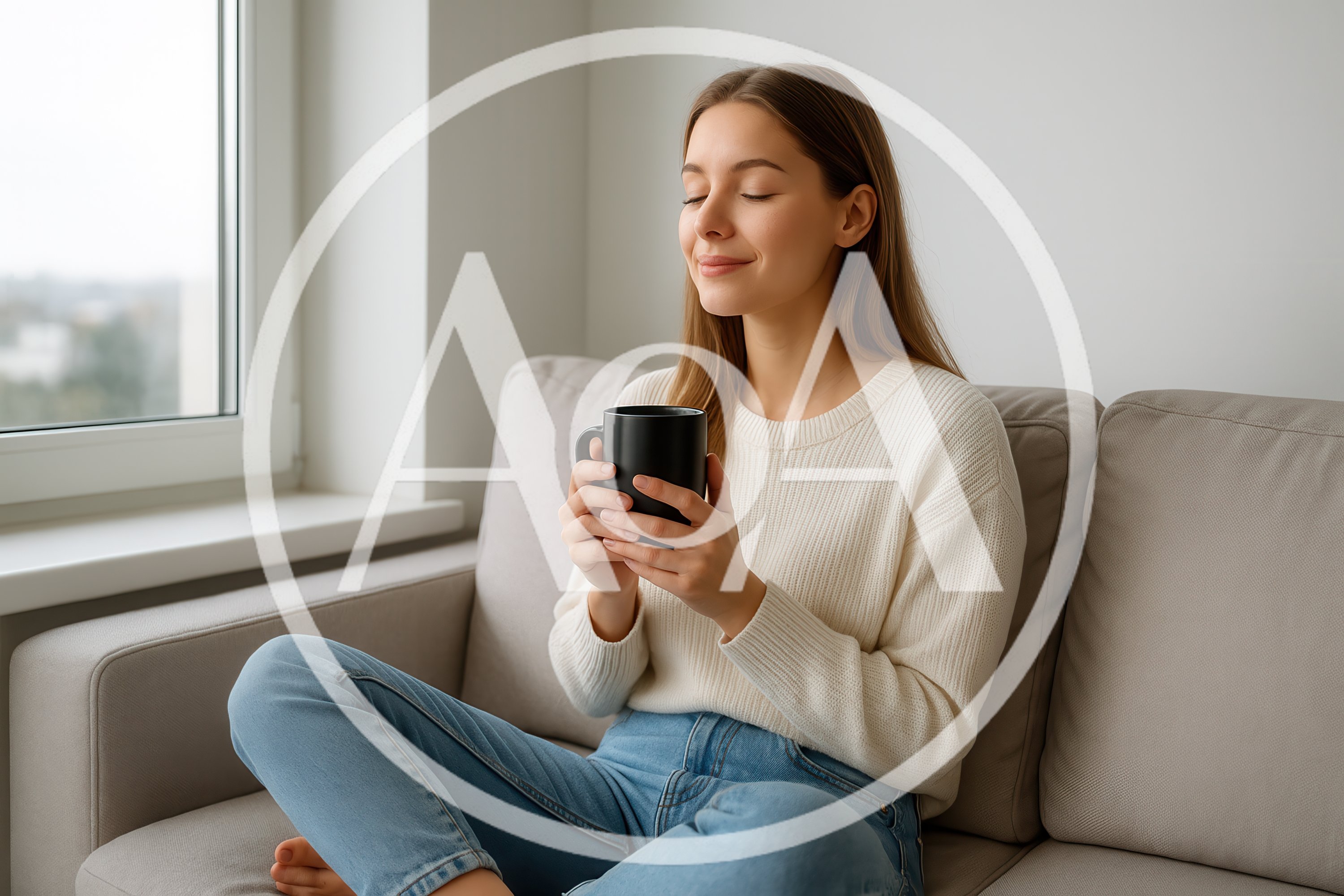 Young Woman Relaxing With Coffee On A Sofa