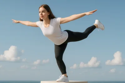 Young Woman Performing Yoga Balance Pose Outdoors
