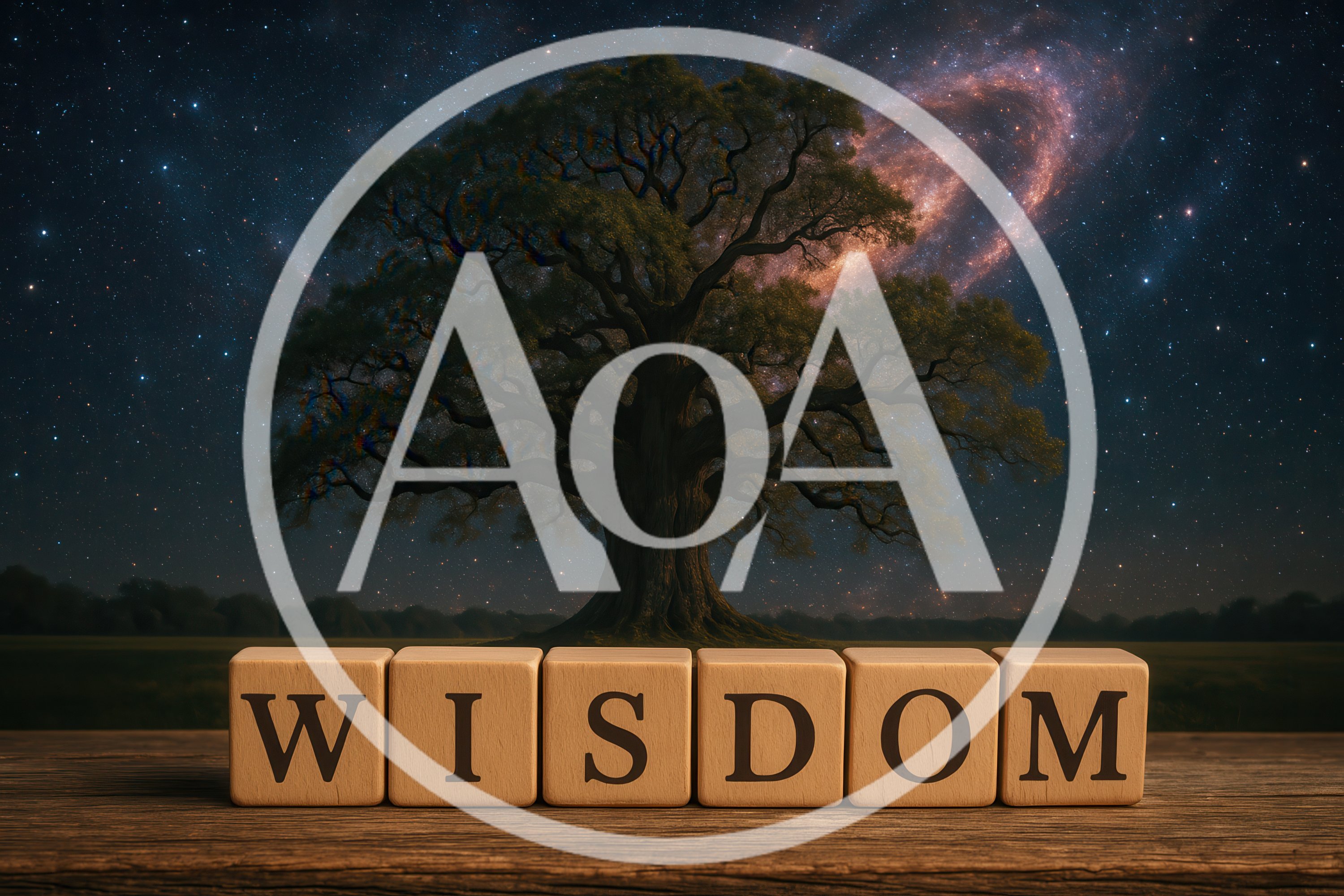 Wooden Blocks Spelling Wisdom Under A Starry Night Sky