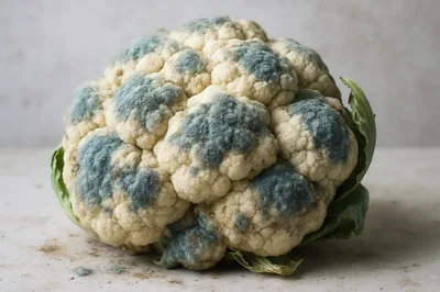 Moldy Cauliflower Head on a Textured Surface