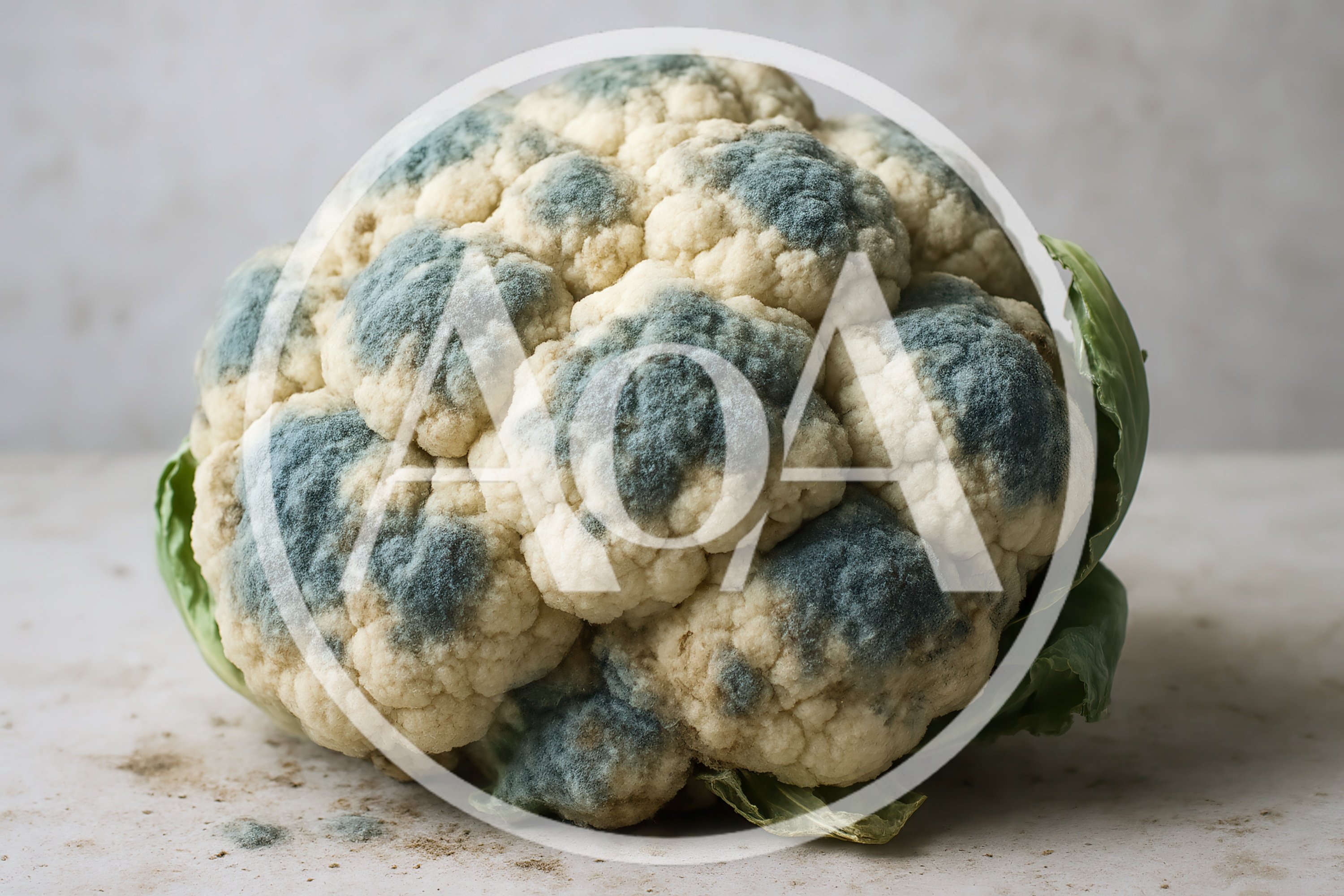 Moldy Cauliflower Head on a Textured Surface