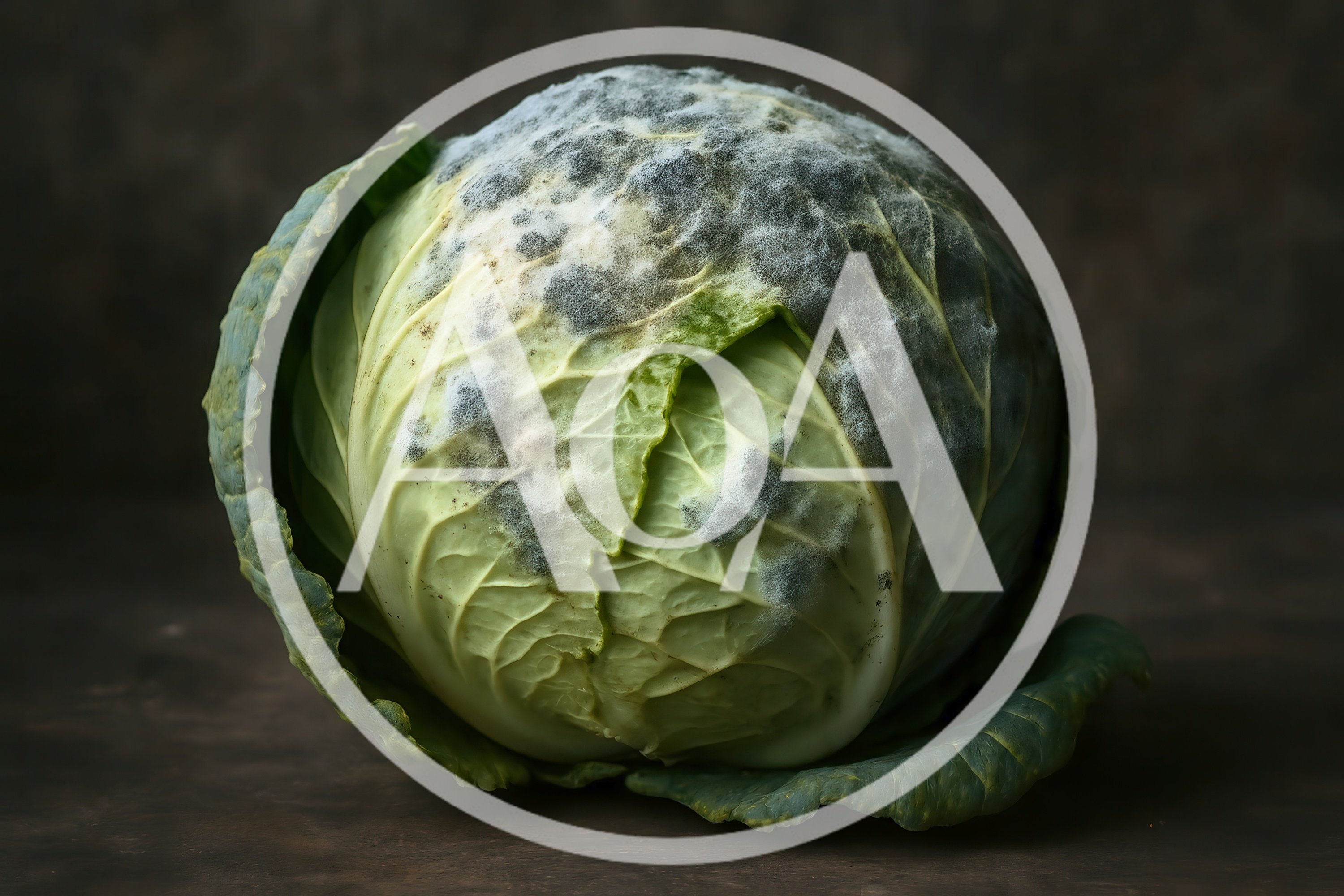 Moldy Green Cabbage Head on Dark Background