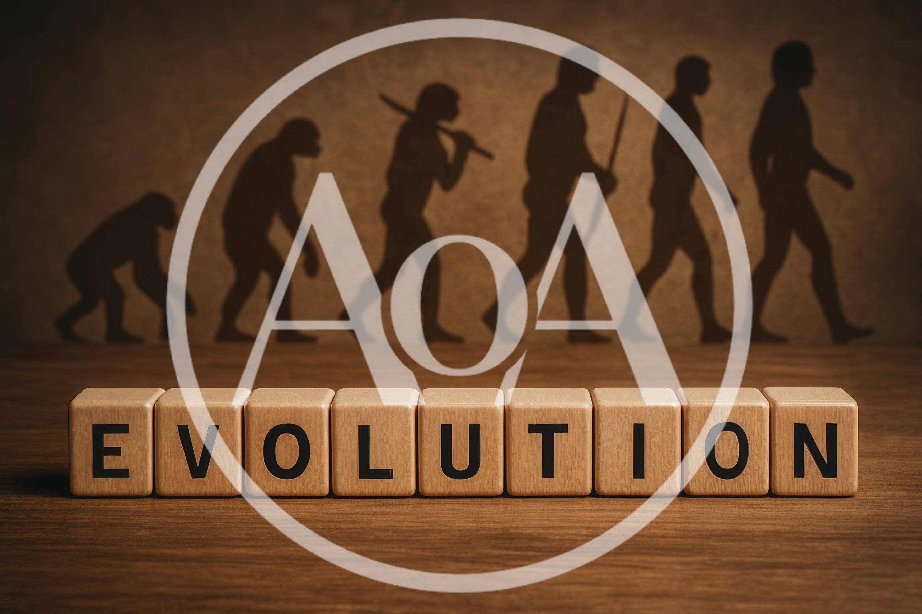 Wooden Blocks Spelling Evolution With Human Development Silhouettes