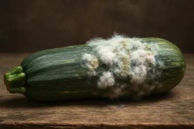 Moldy Zucchini Resting On A Wooden Surface