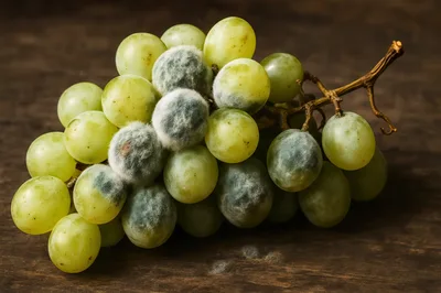 Moldy Green Grapes On A Wooden Surface