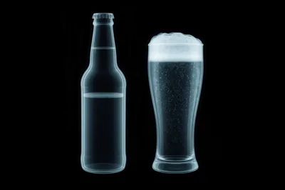 X-Ray Style Beer Bottle And Glass