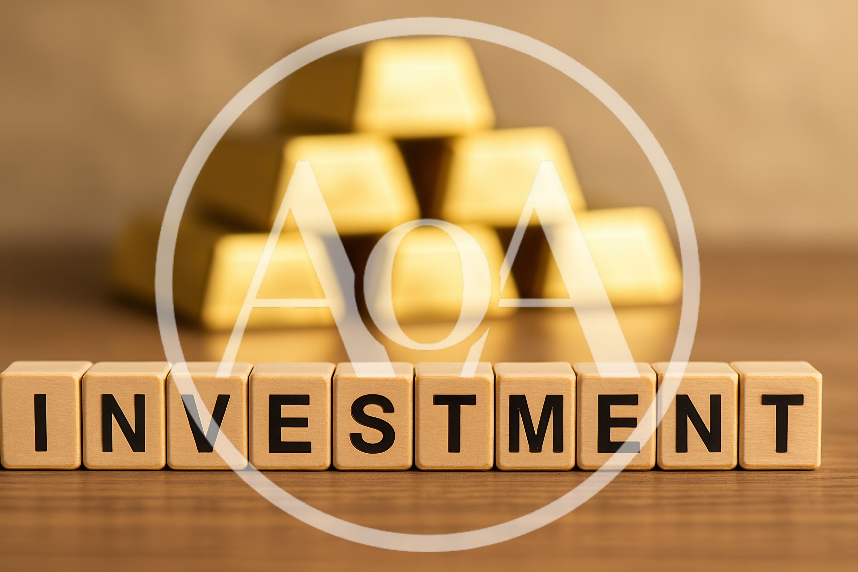 Gold Bars Behind Wooden Blocks Spelling Investment