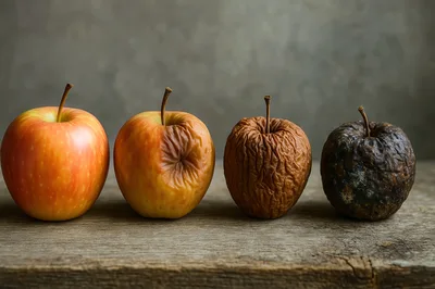 Four Apples Showing Stages Of Decay