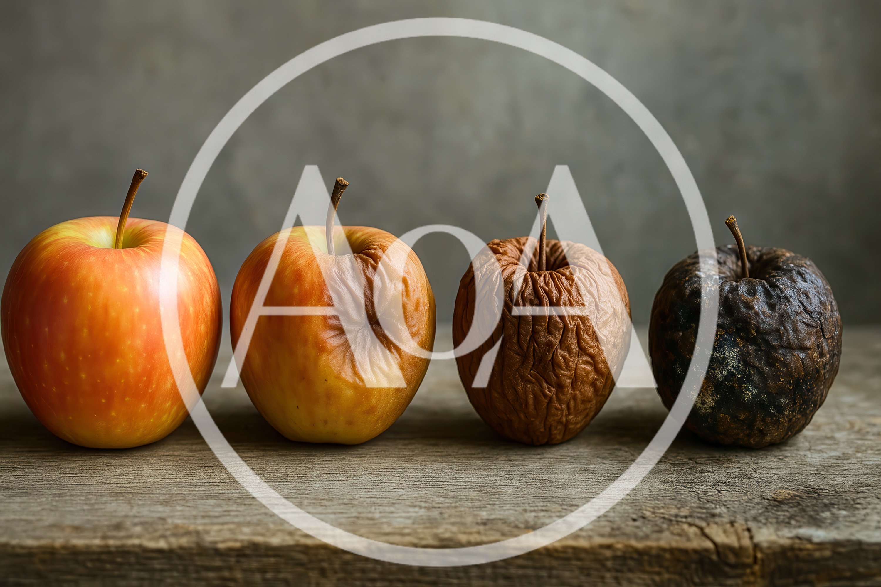 Four Apples Showing Stages Of Decay